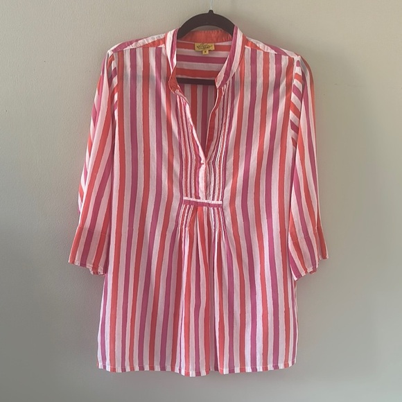 Roller Rabbit Striped Cotton Tunic Top Sz Small Coastal Resortwear Chic Preppy - Picture 1 of 11